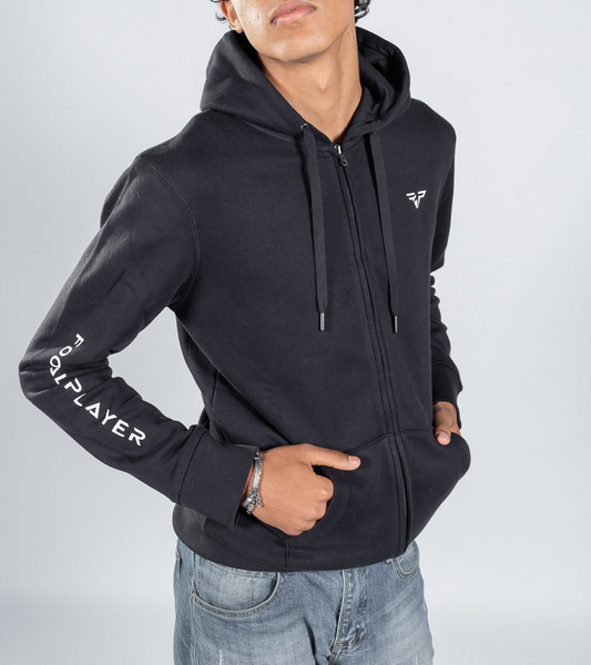 Felpa Nera Uomo con Cappuccio e Zip - Logo Football Player