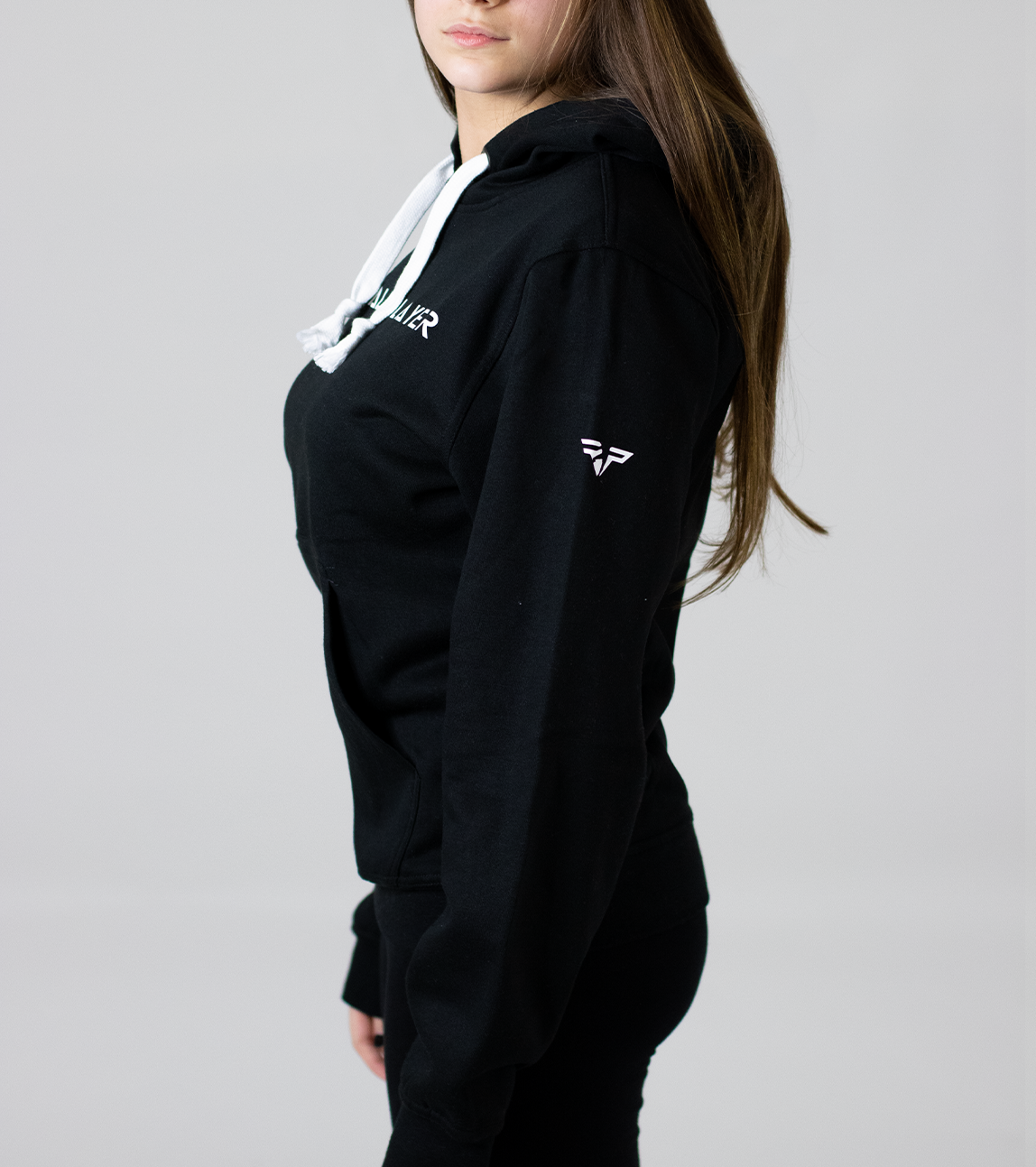 Felpa Nera Donna con Cappuccio - Logo Scritta Football Player